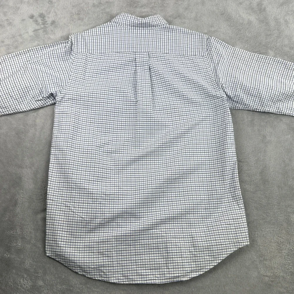 Ralph Lauren Button Down Shirt Boys 20 White Blue Grid Check Cotton Preppy